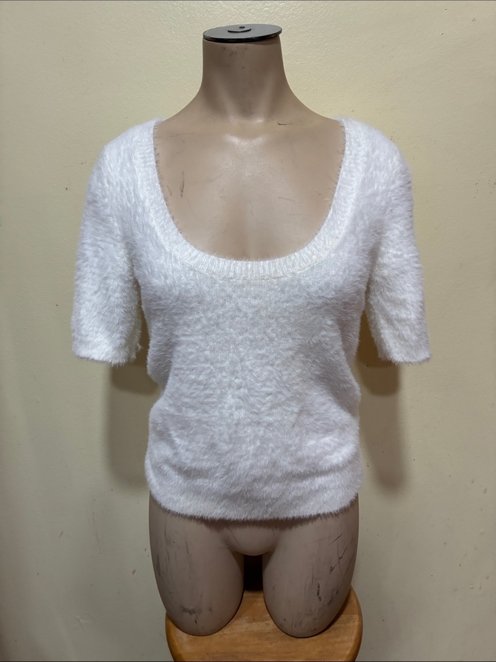 Anthropologie - Maeve Fuzzy White Scoop Neck Sweater
